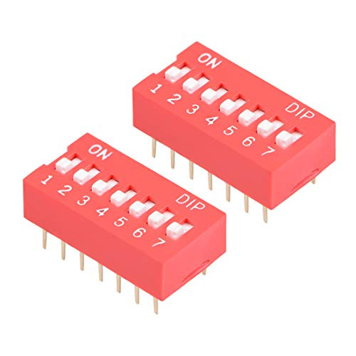 uxcell 2 Pcs Red DIP Switch Horizontal 1-7 Positions 2.54mm Pitch for Circuit Breadboards PCB