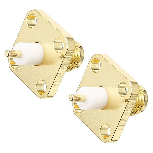 uxcell 2pcs Gold Tone SMA Female 4 Hole Panel Mount Jack RF Coaxial Adapter Connector