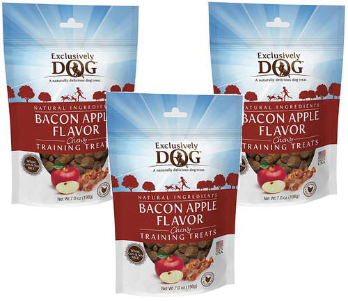 (3 Pack) Exclusively Dog Bacon Apple Flavor Chewy Training Treats - 7oz Pouches