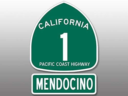 American Vinyl [2 Pcs] PCH 1 and Mendocino Sign Shaped Sticker (Highway ca rv Beach mendo Road)