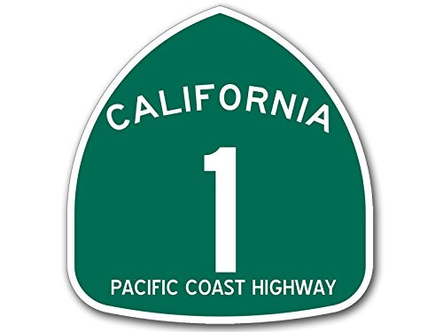 American Vinyl GREEN California 1 PCH Pacific Coast Highway Sign Shaped Sticker (road rv ca travel)