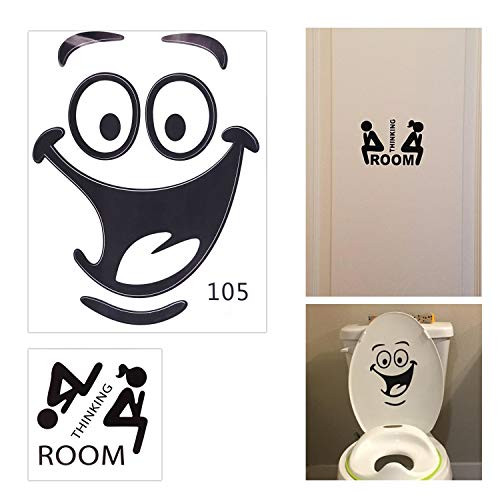 Honbay Waterproof and Removable Thinking Room Door Decal Smile Face Toilet Lid Sticker