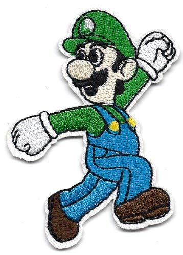 Luigi running looking back in New Super Mario Bros Embroidered Iron On / Sew On Patch Applique