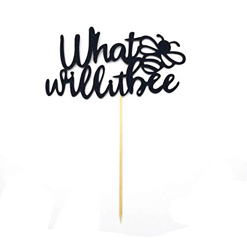 Hemarty 2 Black Glitter What Will It Bee Cake Topper, Bee Themed Baby Shower, Bee Cake Topper,Gender Reveal Party