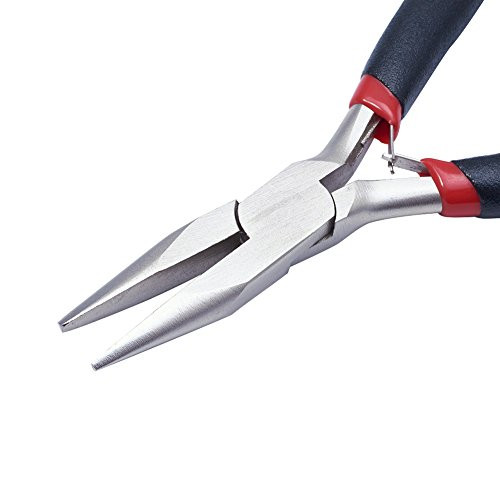 Pandahall Ergonomic Flat Nose Jewelry Bending Beading Pliers Chain-Nose Pliers Flat Nose Pliers Ferronickel Nickel Color Black/Red 12.5cm/5inch long Pandahall Ergonomic Flat Nose Jewelry Bending Beading Pliers Chain-Nose Pliers Flat Nose Pliers Ferronickel Nickel Color Black/Red 12.5cm/5inch long
