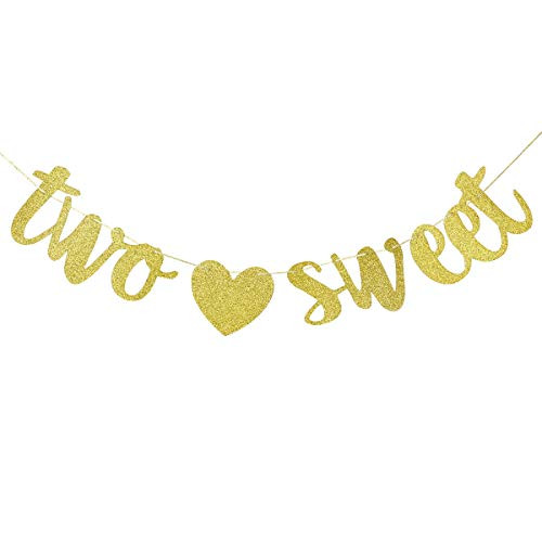 Two Sweet Gold Glitter Banner,Baby 2nd Birthday Party Sign Decorations Two Sweet Gold Glitter Banner,Baby 2nd Birthday Party Sign Decorations