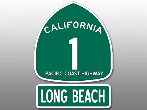 American Vinyl [2 Pcs PCH 1 Long Beach Sign Shaped Sticker (Highway ca rv lb Route Road)