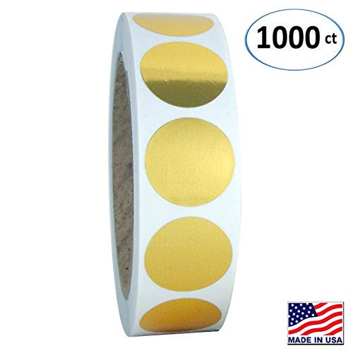 1" Gold Round Color Coding Circle Dot Labels on a Roll, 1000 Stickers, 1 inch Diameter.