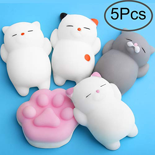 Outee Mochi Squishy Cat Toys, 5 Pcs Mochi Cat Mini Squishy Stress Cat Mochi Squeeze Toys Soft Squishy Stress Relief Animal Toys