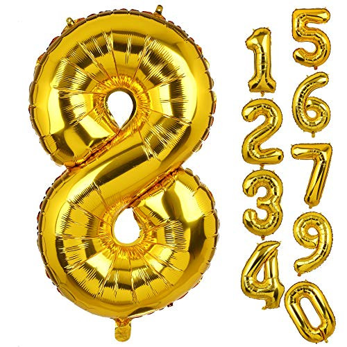 Big Number 8 Balloons Gold Mylar Foil Helium Balloons Birthday Party Decorations for Anniversary 8th Birthday Party