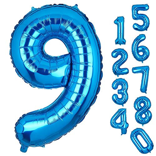 Big Number 9 Balloons Blue Mylar Foil Helium Balloons Birthday Party Decorations for Anniversary 9th Birthday Party