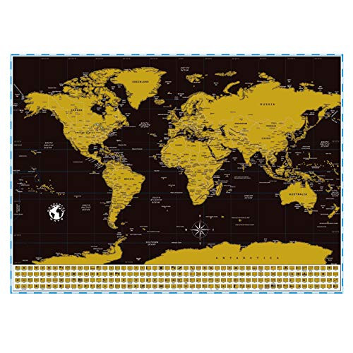 Scratch Off Map of The World with US States, Countries, Capitals and Flags On Black Background, 17 x 24 inch. World Scratch Off Travel Map Poster Wall Maps. Travel Gift for Travelers Honeymoon Gifts