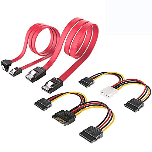 ELUTENG 6gb SATA Cable SATA III Cables Hard Drive Connection -1x 4 Pin to Dual 15 Pin SATA Power Splitter Cable, 1x 15 Pin to Dual 15 Pin SATA Power Splitter Cable, 2X SATA Data Cord, 4 Pack