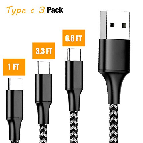 Housailei Aluminum Shell Type-C USB 2.0 Cable Fast Charging & Data Transfer Cord (1FT,3.3FT,6.6FT / 3PACK) Nylon Braided Compatibility with Android, Windows and Other Devices