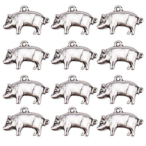JETEHO Pig Charms 50PCS Antique Silver Tone Farming Charm Pendants DIY for Necklace Bracelet Jewelry Making and Crafting, Animal Charms