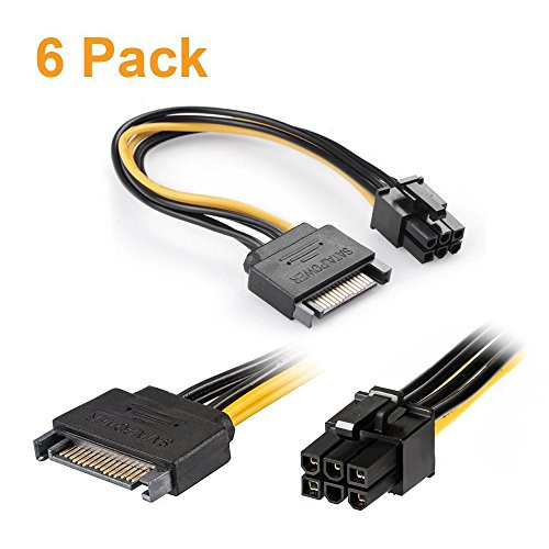 Ubit Latest PCI-E Riser Express Cable 16X to 1X (6pin / MOLEX/SATA) with Led Graphics Extension Ethereum ETH Mining Powered Riser Adapter Card+60cm USB 3.0 Cable (6-PCS(SATA Cable))