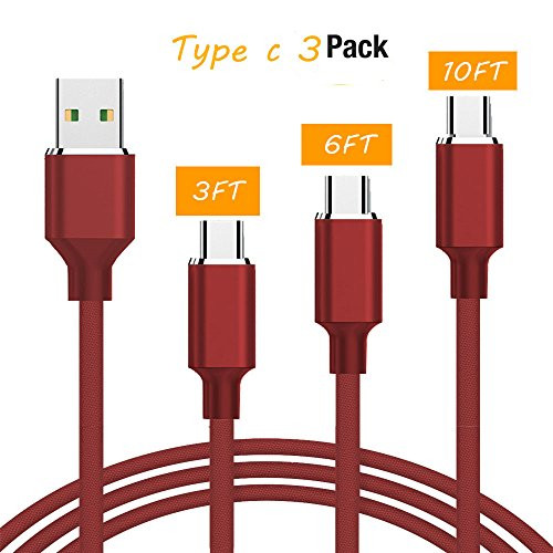 Type C USB Cable, (3Pack 3FT 6FT 10FT) High Charging Speed USB A Male to Type c Fabric Cords for Type c Wire etc. (?ed)