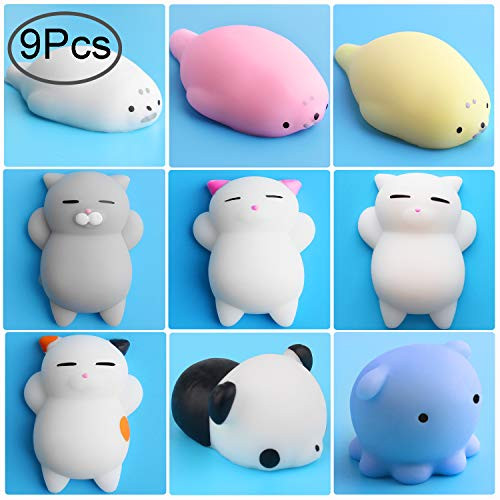 Outee Mochi Squishy Cat Toys, 9 Pcs Squishy Animal Stress Relief Toys Mochi Cat Squishy Stress Cat Squishy Toys Stress Mini