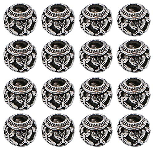 JETEHO 50 Pcs Large Hole Hollow Butterfly Spacer Beads Antique Tibetan European Rondelle Spacer Beads Charms for Bracelet Jewelry Making