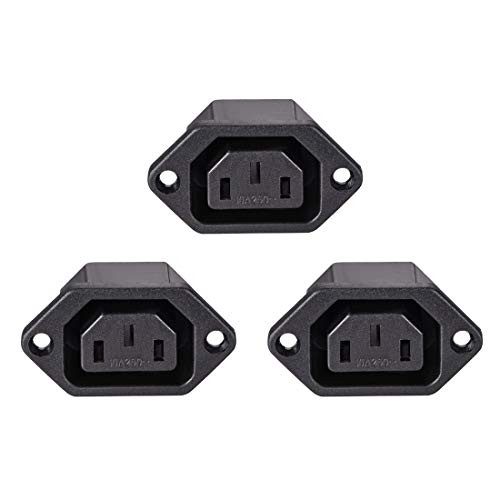 uxcell C13 Panel Mount Plug Adapter 250V AC 10A 3 Pins IEC Inlet Module Plug Power Connector Socket Straight Pack of 3