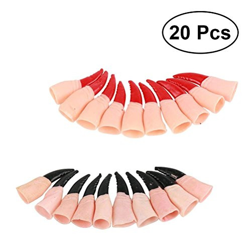 BinaryABC Halloween Costume Props,Zombie Witch Fake Fingers Nail,Scary Halloween Props,Halloween Horror Nights 20Pcs Red Black