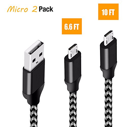 Housailei Micro USB Durable Android Fast Charging & SYNC Cable (6.6ft+10ft, 2Pack) Nylon Braided for Android Smartphones, etc.