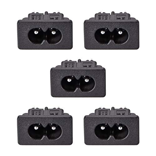 uxcell C8 Panel Mount Plug Adapter 250V AC 2.5A 2 Pins IEC Inlet Module Plug Power Connector Socket Straight 5pcs
