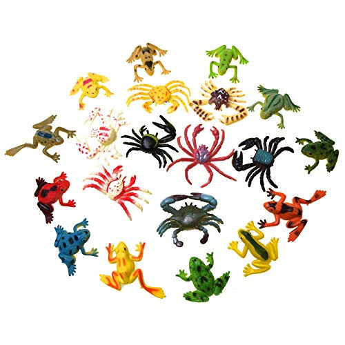 Timoo Frog Toy and Crab Toy Set, 20 pcs Mini Animal Figures Realistic Frog Crab Figure Playset Small Animals Cake Topper