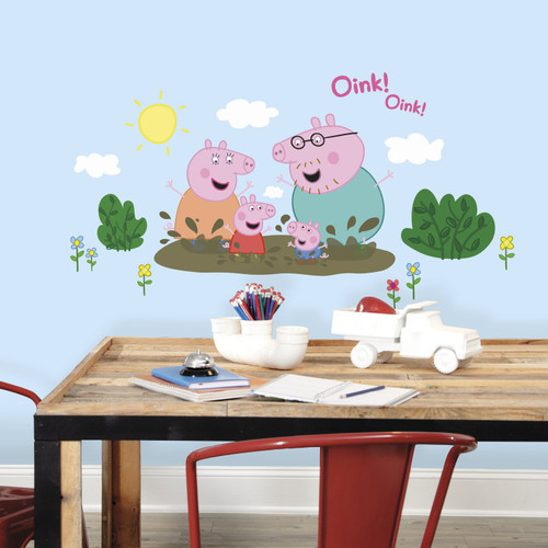 RoomMates RMK3186GM Peppa the Pig Family Muddy Puddles Peel and Stick Giant Wall Decals