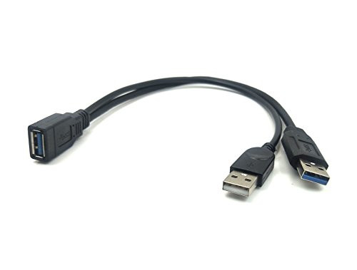 Duttek USB 3.0 Y Splitter Cable, 30CM/1ft USB 3.0 Type A Female to Dual USB Male 1 to 2 Sync Data Charging Converter Y Extension Cable Cord (One Side Only for Charging) (1FM/2M)