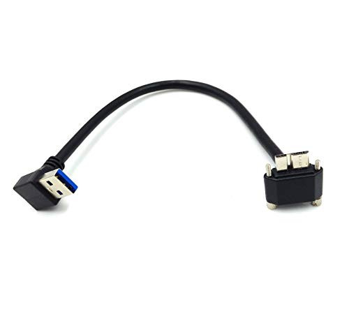 Poyiccot USB 3.0 Micro B Cable, 25cm USB 3.0 A 90 Degree Down Angle Male to Micro B Male 90 Degree Up Angle with Dual Screw Locking Data Sync and Charging Cable (Micro USB 3.0 Up Angle)