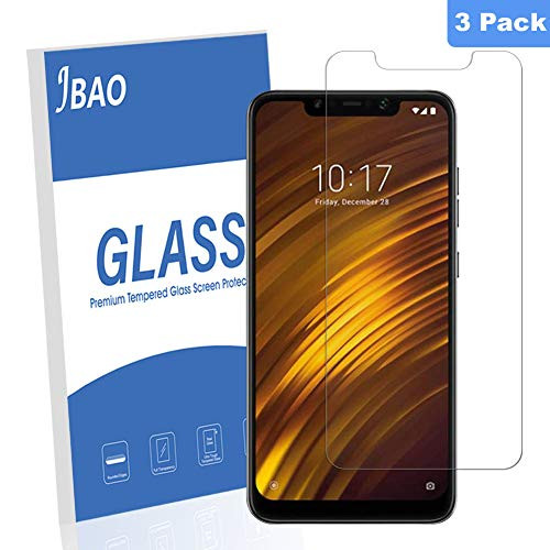 [3-Pack] Jbao Direct Xiaomi Pocophone F1 Screen Protector, [Scratch Resistant][Anti-Fingerprint][Bubble Free][2.5D Arc Edge][Ultra Clear] 9H Hardness Tempered Glass for Xiaomi Pocophone F1