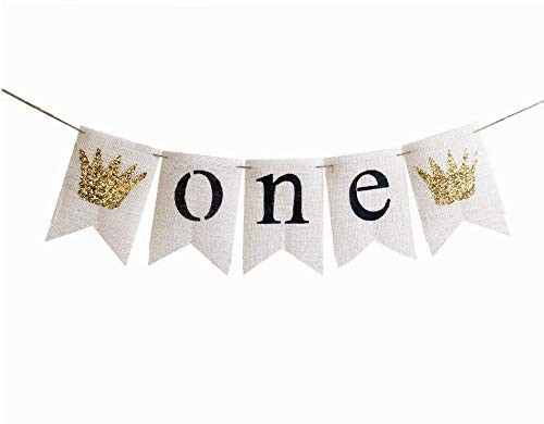 Astra Gourmet Burlap One Banner, 1st Birthday Burlap Highchair Banner, Glitter Crown Baby Girl Boy First Birthday Party Decoration Astra Gourmet Burlap One Banner, 1st Birthday Burlap Highchair Banner, Glitter Crown Baby Girl Boy First Birthday Party Decoration