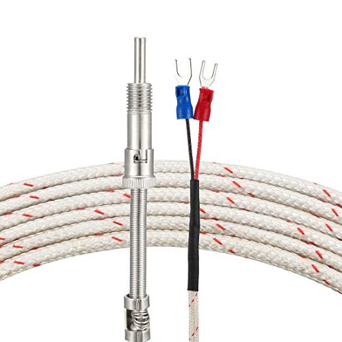 uxcell K Type Thermocouple Spring Type Temperature Sensor Probe 2M Cable 5mmx30mm Probe 32 1112°F 0 600°C M12 Thread White