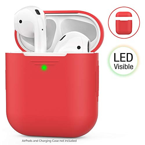 AhaStyle AirPods Case [Front LED Visible] Silicone Compatible with Apple AirPods 2 (2019)(Without Carabiner, Red)