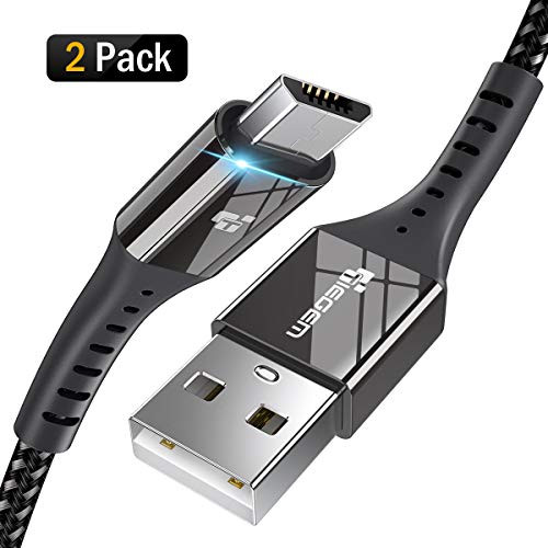 TIEGEM Micro USB Cable Android, USB to Micro USB Cables High Speed USB 2.0 Sync and Charging Cables for Samsung, HTC, Motorola, Nokia, Kindle, MP4, Tablet and More (Black, 2m(6.6ft-2Pack))