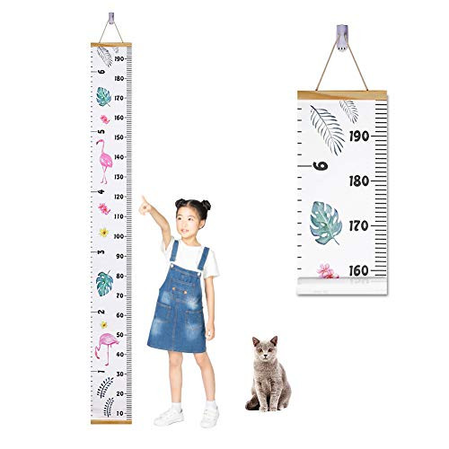 Accmor Growth Chart for Kids, Wood Frame Fabric Canvas Kids Growth Chart Height Measurement Ruler with Removable Hook, Cute Hanging Wall Ruler Baby Growth Chart for Child (Flamingo)