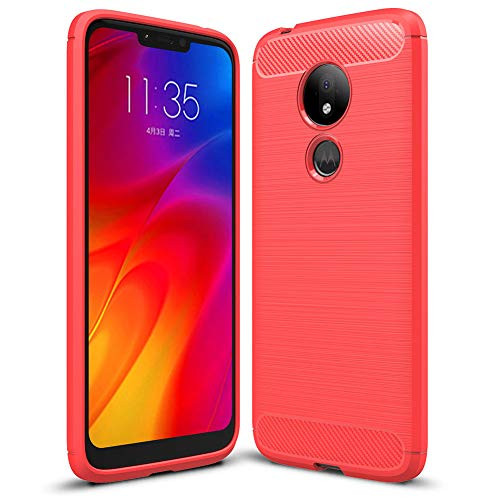 Moto G7 Power Case, Moto G7 Supra Case, SKTGSLAMY Ultra [Slim Thin] Carbon Fiber Scratch Resistant Shock Absorption Soft TPU and Anti-Scratch and Non-Slip Case Cover for Motorola Moto G7 Power (Red)