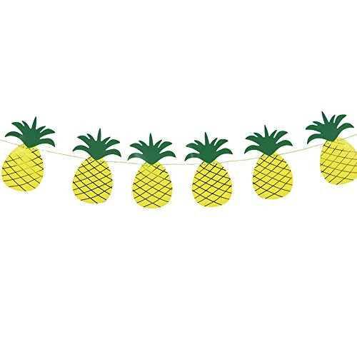 SUNBEAUTY 2m Paper Pineapple Banner Luau Tiki Party Supplies Hawaiian Theme Decoration