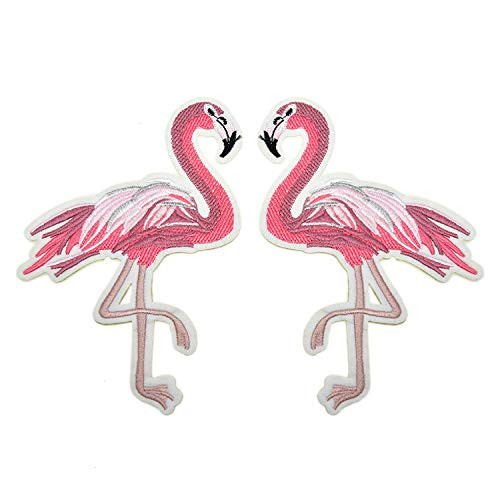 Pomeat Set of 2 Pink Flamingo Patch Embroidered Patch Applique Iron On Sew On Patches Clothes Patches Stickers
