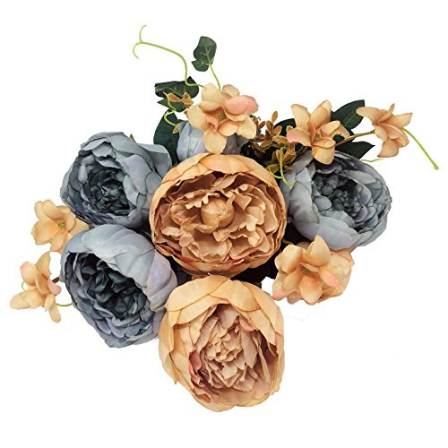 Mcupper Artificial Flowers Vintage Fake Silk Peony Flowers Wedding Bush Bouquet Flower Arrangement for Home Decor Party Floral Wreath Centerpieces Decoration and DIY (Spring Blue)