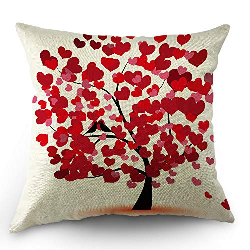 Moslion Heart Pillows Decorative Throw Pillow Cover Valentine's Day Love Hearts Tree for Wedding Bridal Pillow Case 18x18 Inch Cotton Linen Square Cushion Cover for Sofa Bed Red