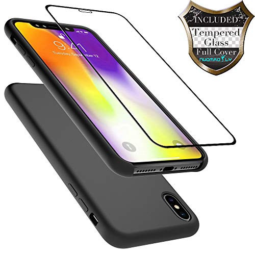 Nuomaofly Case for iPhone Xs Max 2018 with Tempered Glass Screen Protector Liquid Silicone Gel Rubber Surface Smooth with Microfiber Cloth Lining Case for Apple iPhone Xs MAX 6.5" (Black)