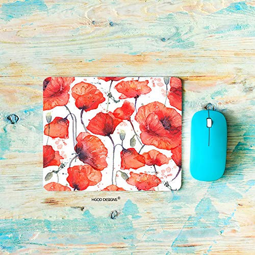 HGOD DESIGNS Poppy Flower Gaming Mouse Pad,Watercolor Wild Red Poppies Pattern Mousepad Rectangle Non-Slip Rubber Mouse Pads(7.9"X9.5")