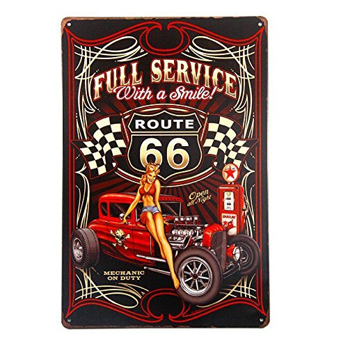 ERLOOD Full Service with a Smile Route 66 Metal Vintage Tin Sign Wall Plaque Garage Retro Decor 12 X 8 ERLOOD Full Service with a Smile Route 66 Metal Vintage Tin Sign Wall Plaque Garage Retro Decor 12 X 8