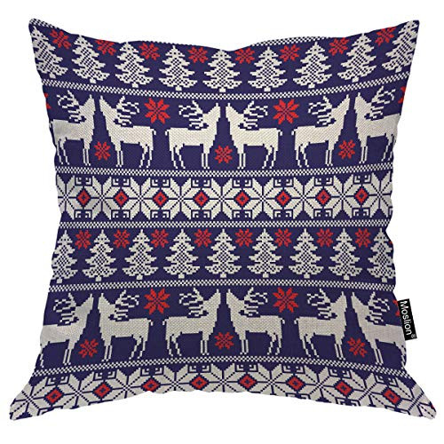 Moslion Deer Pillows Christmas Tree Reindeer Winter Snowflake Throw Pillow Case 18x18 Inch Pillow Cover Cotton Linen Canvas Square Decorative Cushion Sofa Bed Blue Red White Moslion Deer Pillows Christmas Tree Reindeer Winter Snowflake Throw Pillow Case 18x18 Inch Pillow Cover Cotton Linen Canvas Square Decorative Cushion Sofa Bed Blue Red White