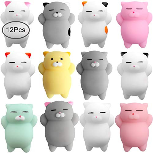 Outee Mochi Squishy Toys, 12 Pcs Squishy Cat Mochi Animals Mini Squishy Stress Relief Animals Squeeze Cat Toys Mochi Squeeze Squishy for Kids Adults