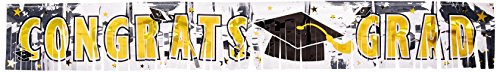 amscan Congrats Grad Graduation Party Metallic Fringe Banner Decoration, Yellow, 5' x 8"
