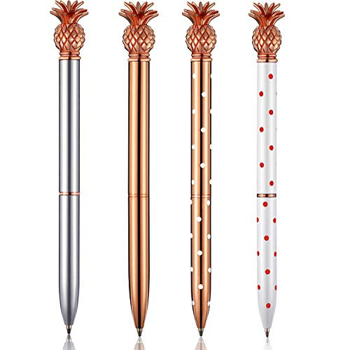 Pineapple Pens Metal Ballpoint Pens Rose Gold Pens for School Office Supplies, 1.0 mm, Black Ink (4 Pieces)