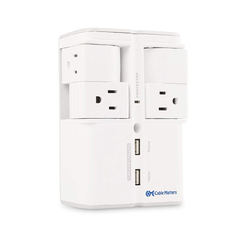 Cable Matters 4-Rotating Outlet Wall Mount Surge Protector with 3.4A Dual USB Charging